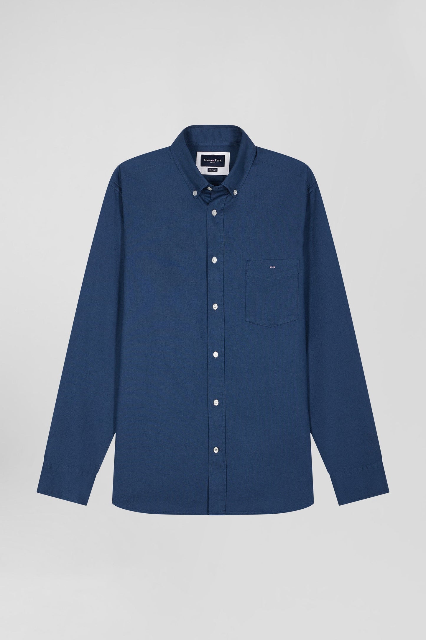 Chemise en piqué coton unie bleue coupe Regular - Image 2