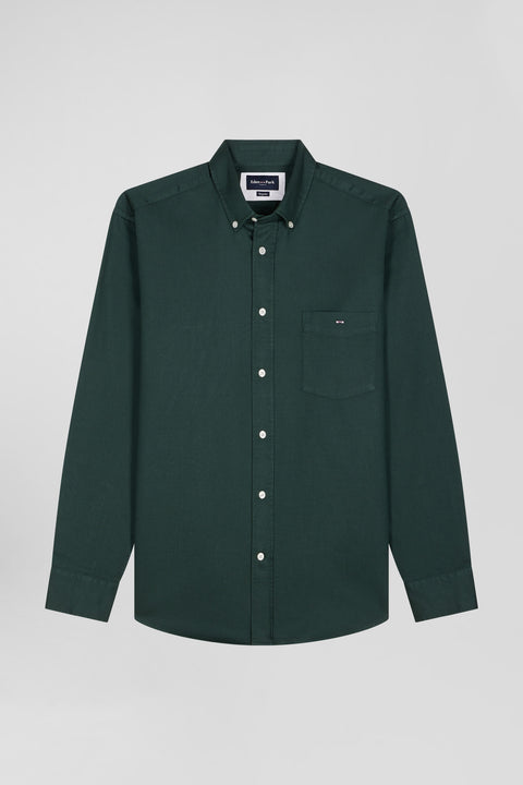 Chemise en piqué coton unie verte coupe Regular - Image 2