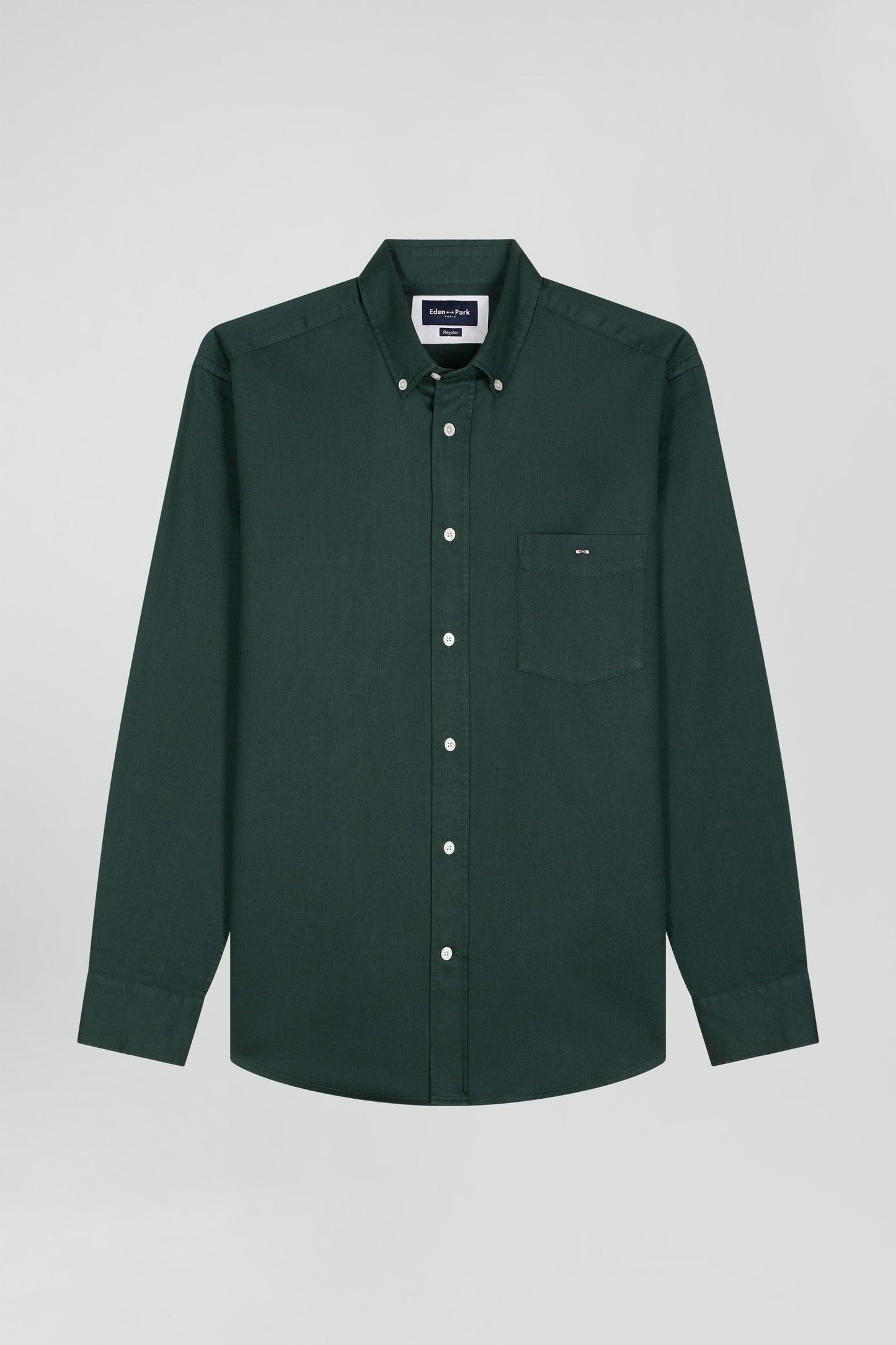 Chemise en piqué coton unie verte coupe Regular - Image 2