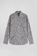 Regular ecru cotton poplin shirt with micro floral print