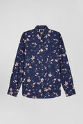 Regular navy Pima cotton poplin shirt with floral print