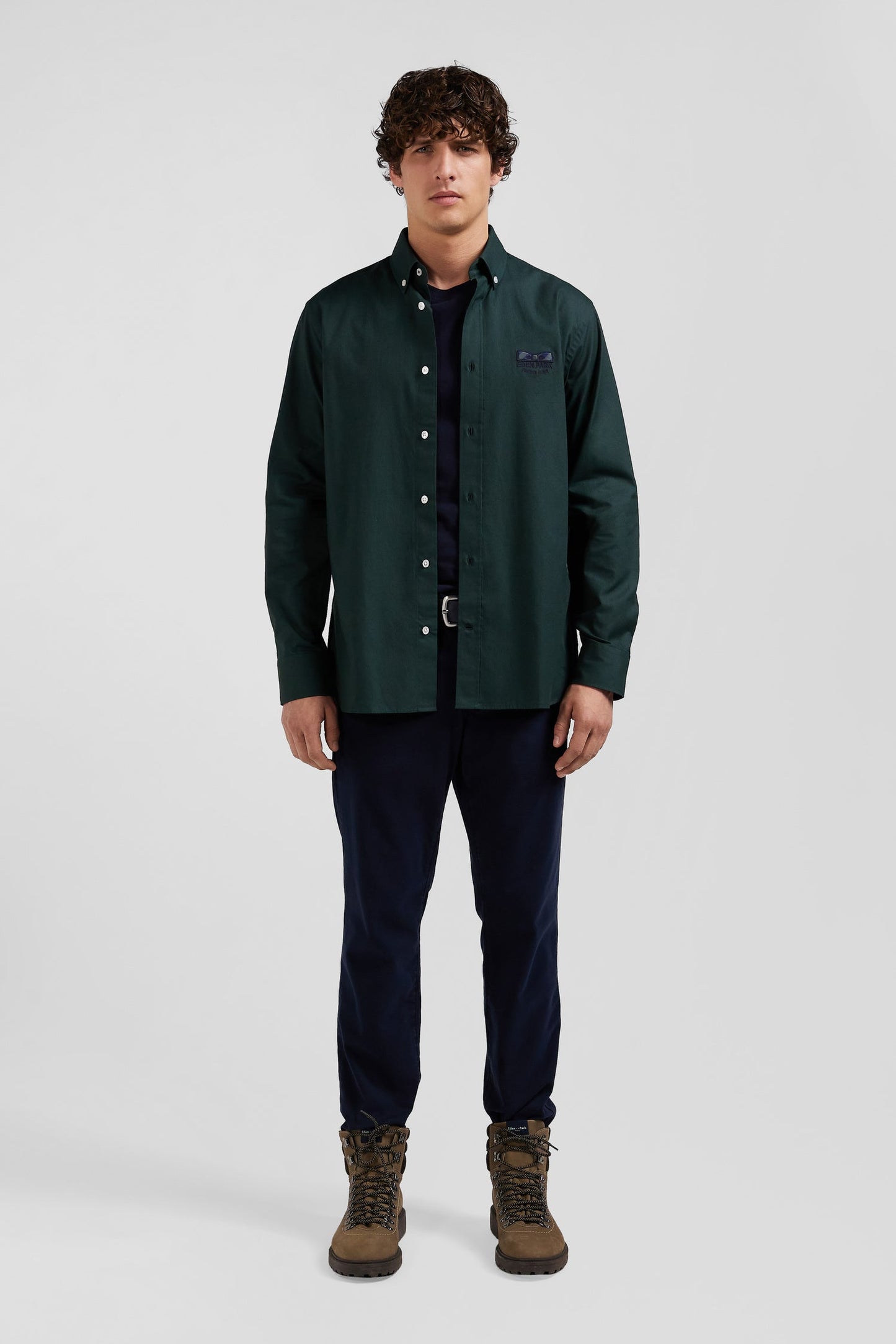 Chemise en coton Oxford vert nœud papillon cerclé coupe Regular - Image 1