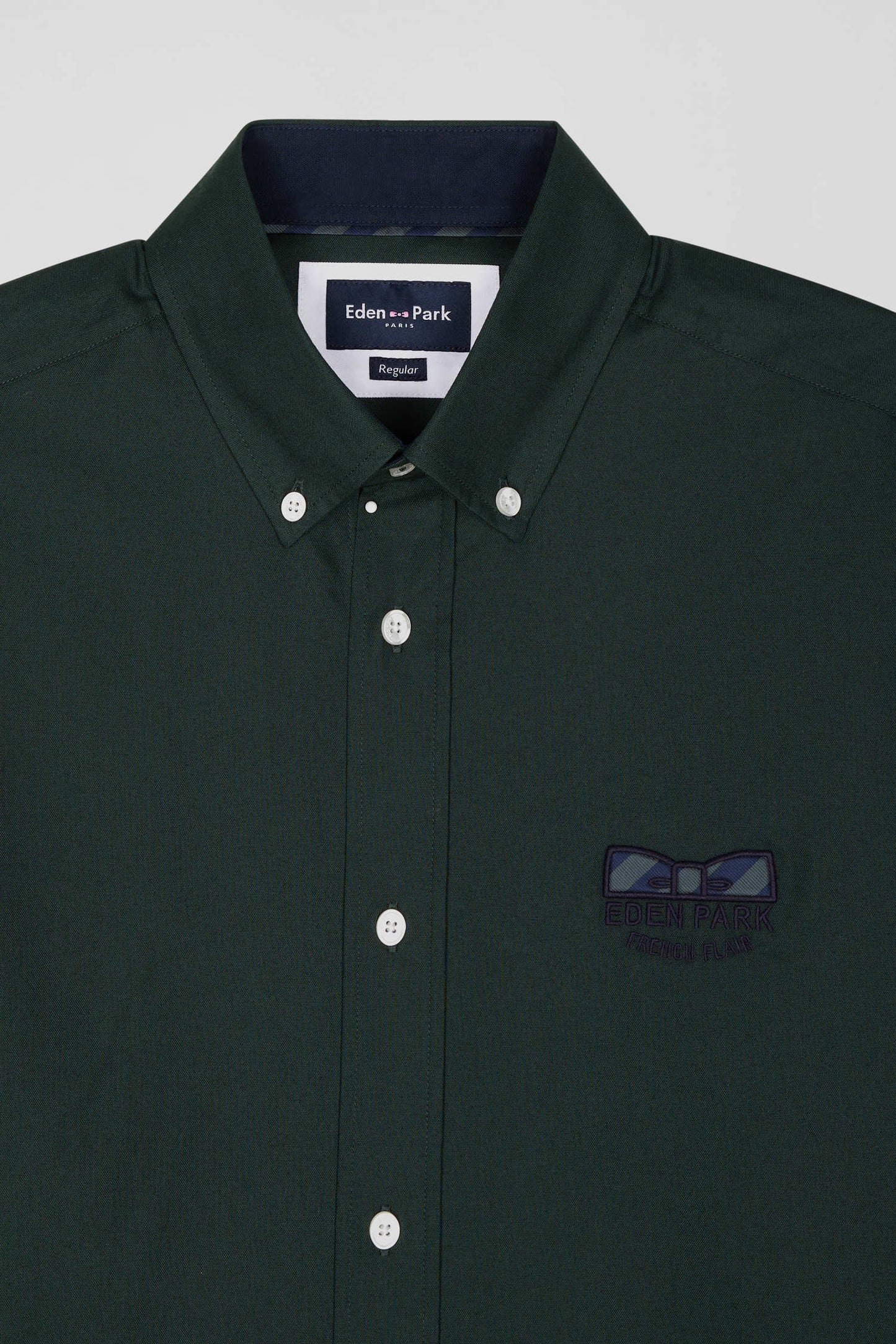 Regular green oxford cotton shirt with striped bow tie detail