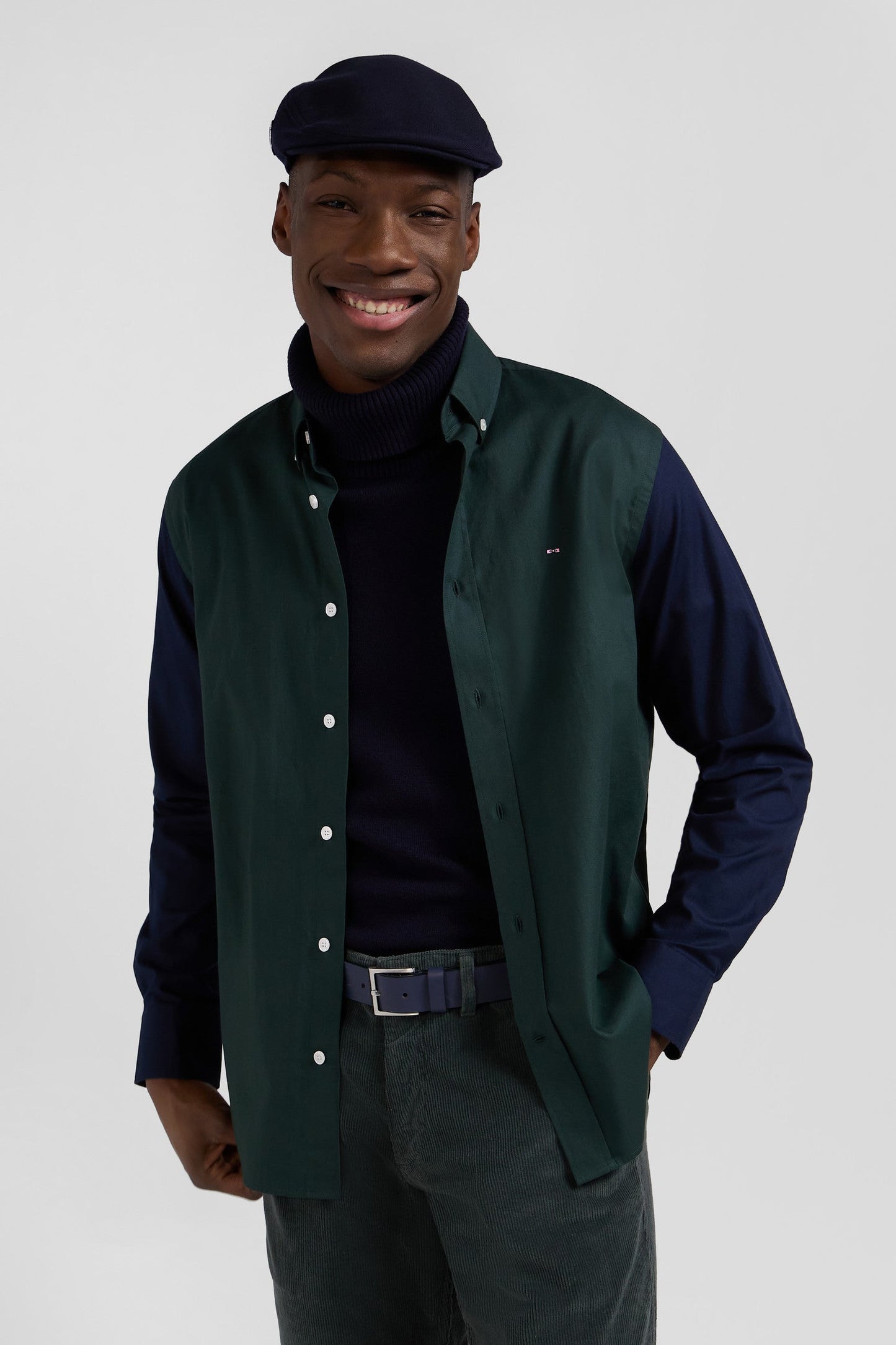 Chemise en oxford de coton verte et marine broderie dos coupe Regular - Image 3