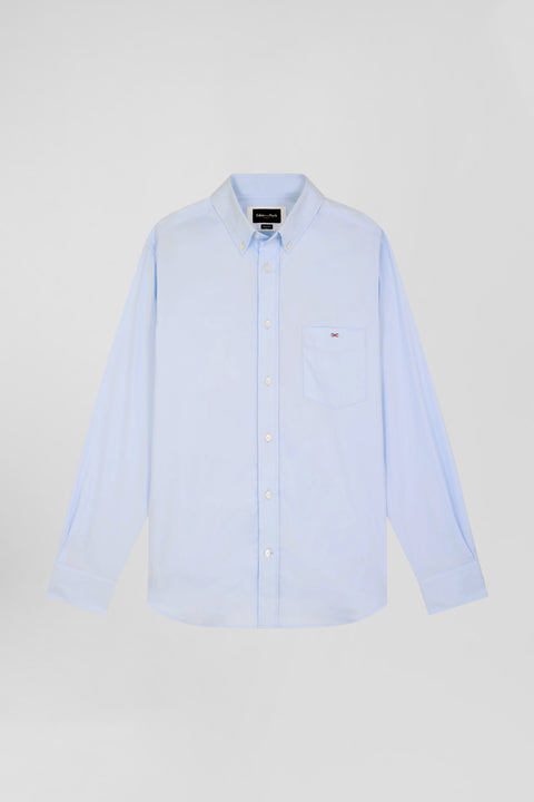 Regular plain sky blue mixed stretch cotton shirt - Image 2