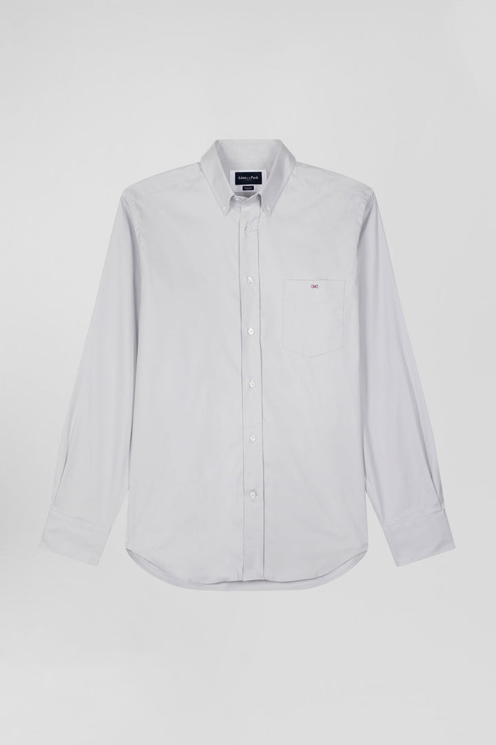 Chemise unie grise en coton stretch mélangé coupe Regular alt view