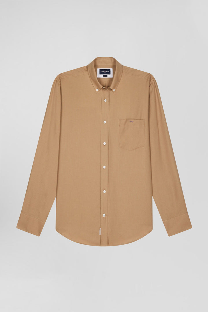 Chemise en twill de coton et cachemire camel coupe Regular alt view