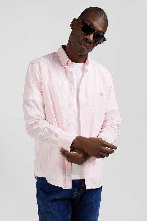 Regular pink striped cotton jacquard shirt - Image 3