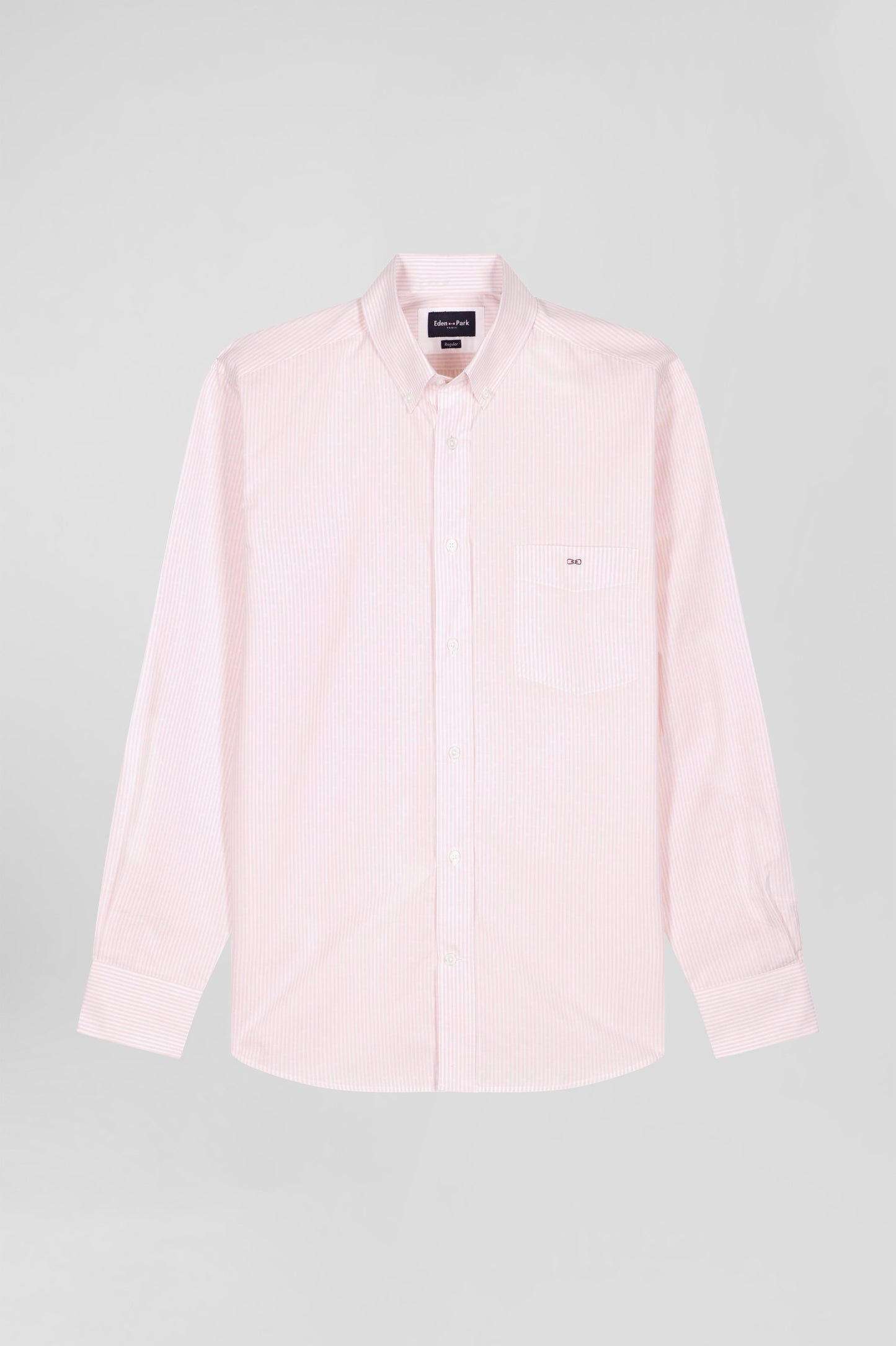 Regular pink striped cotton jacquard shirt