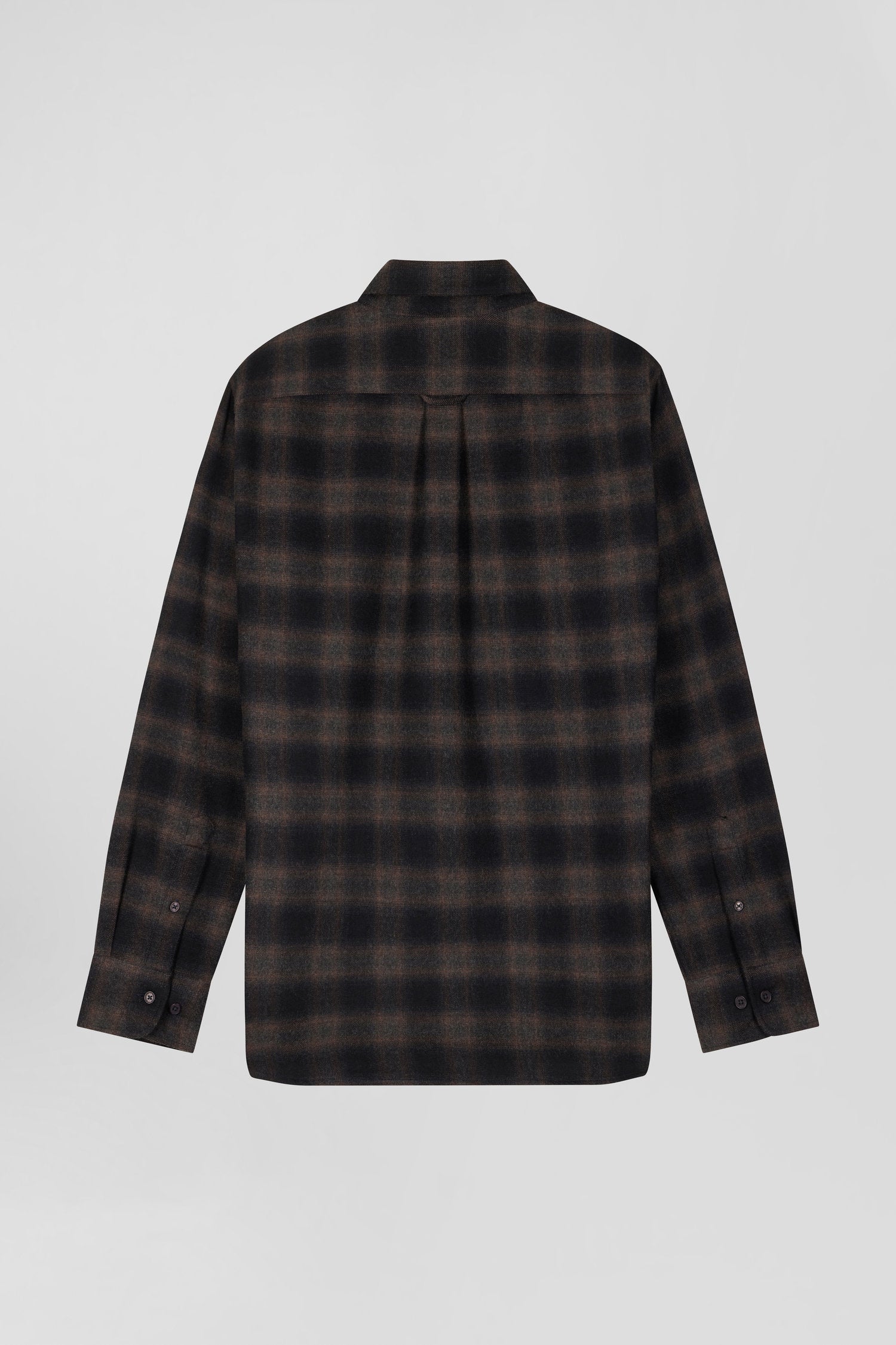 Chemise à carreaux en flanelle de coton noire coupe Regular