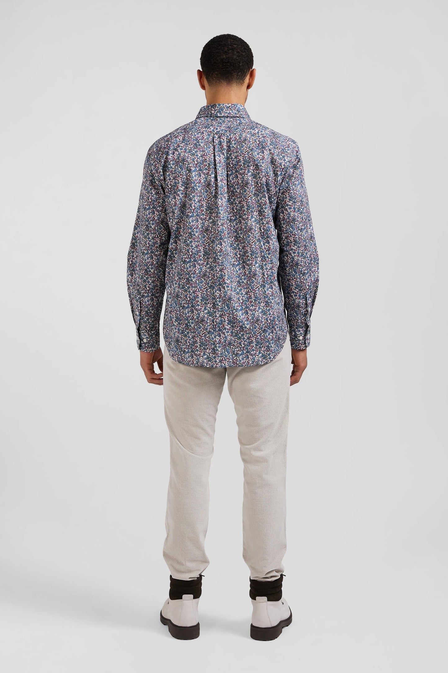 Chemise en popeline de coton bleue à imprimé floral coupe Regular - Image 7