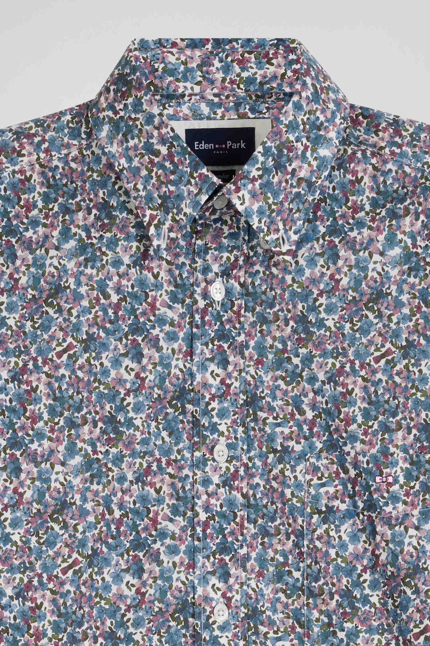 Chemise en popeline de coton bleue à imprimé floral coupe Regular - Image 8