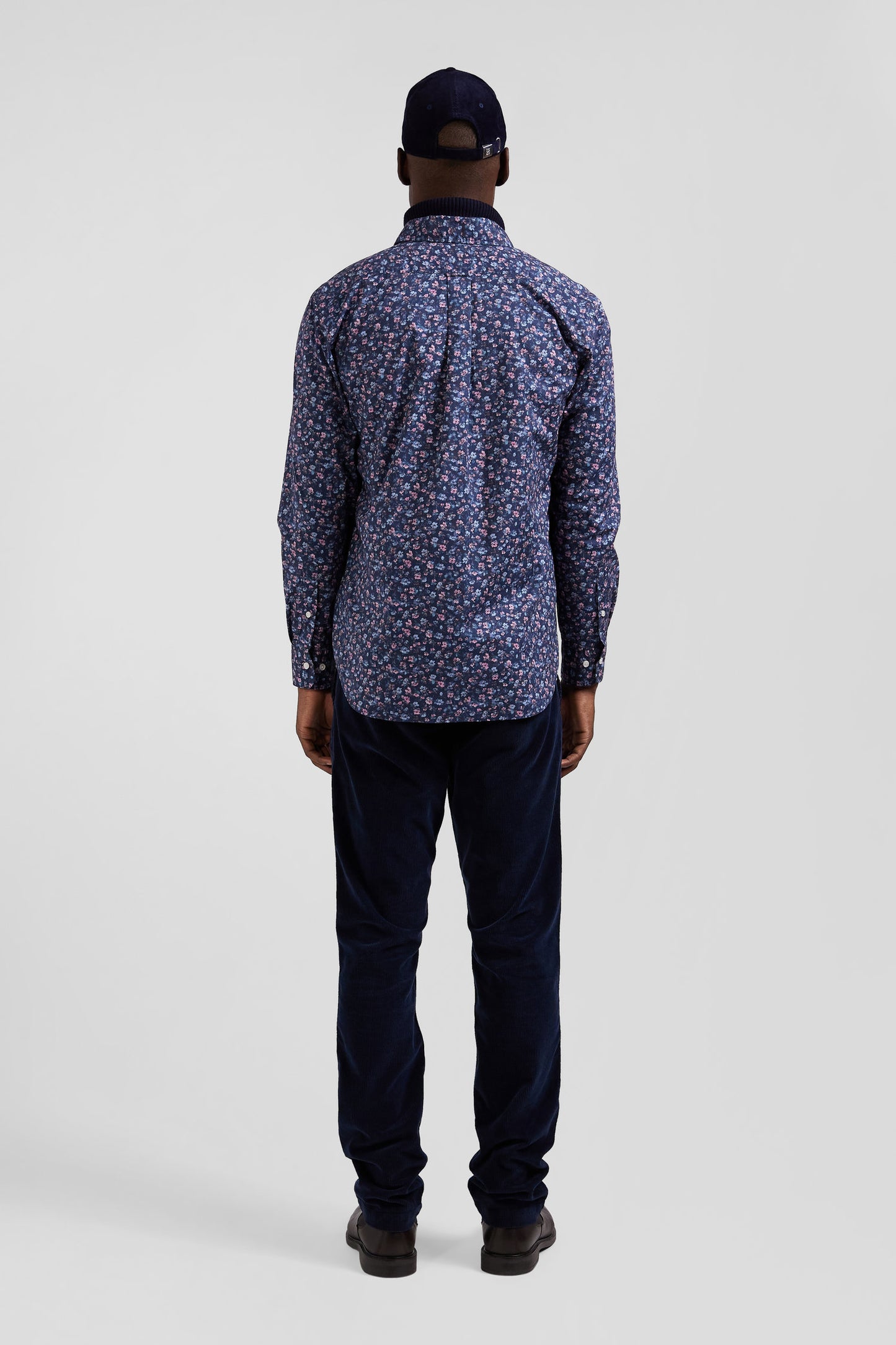 Dark blue microprint cotton shirt Regular fit