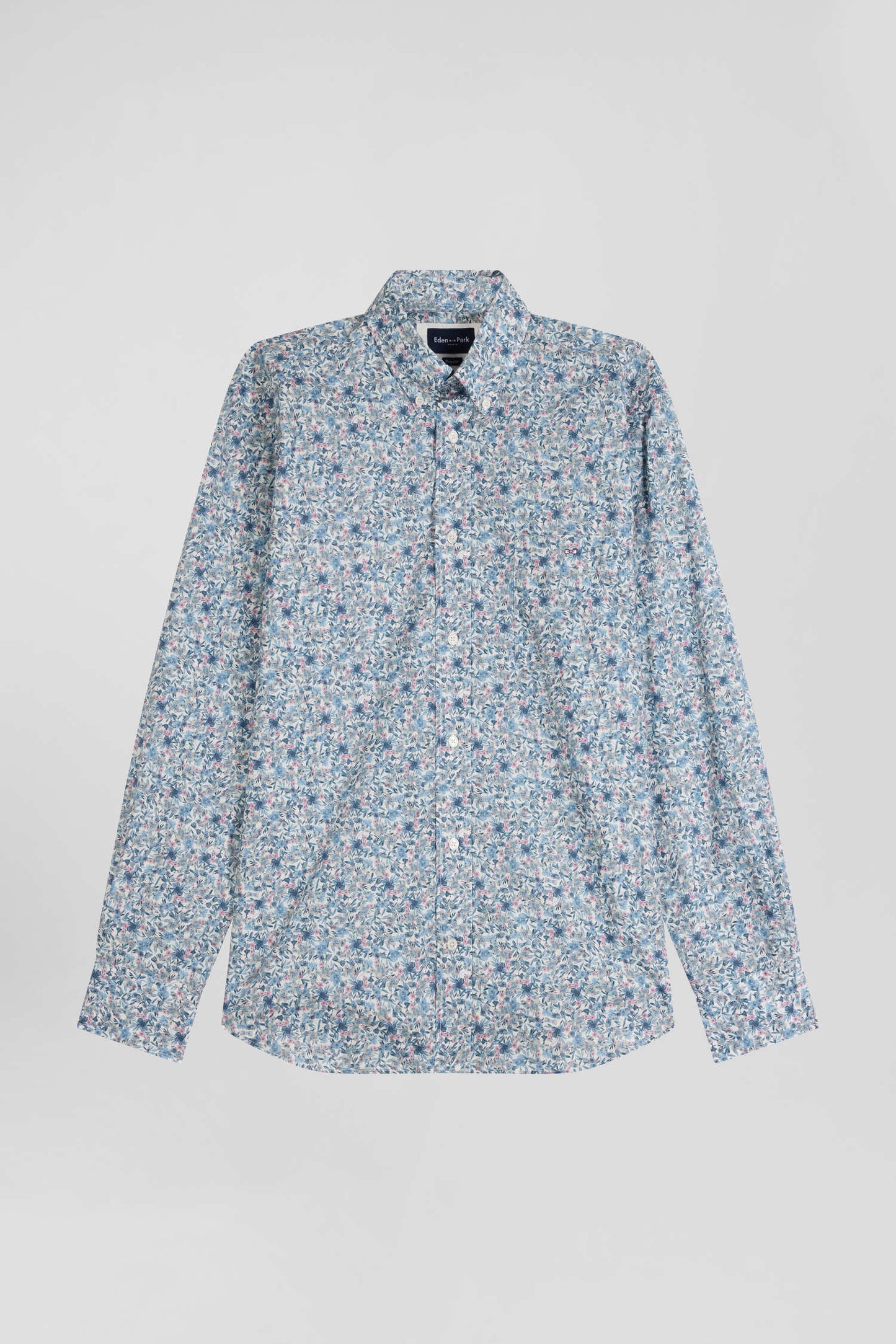 Light cotton poplin shirt with floral microprint Regular fit