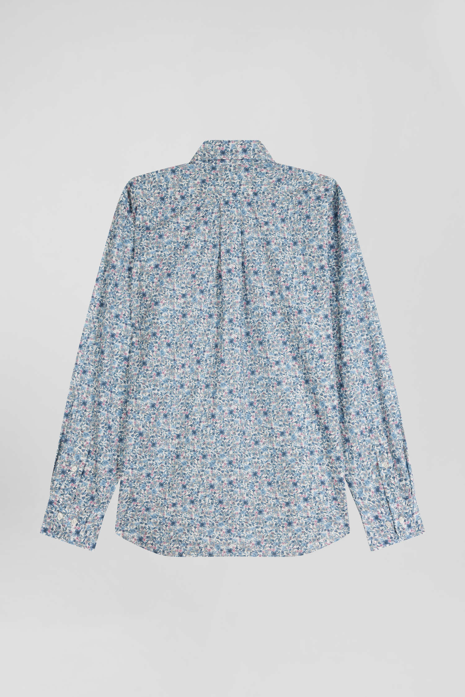 Chemise en popeline de coton ciel microimprimé floral coupe Regular