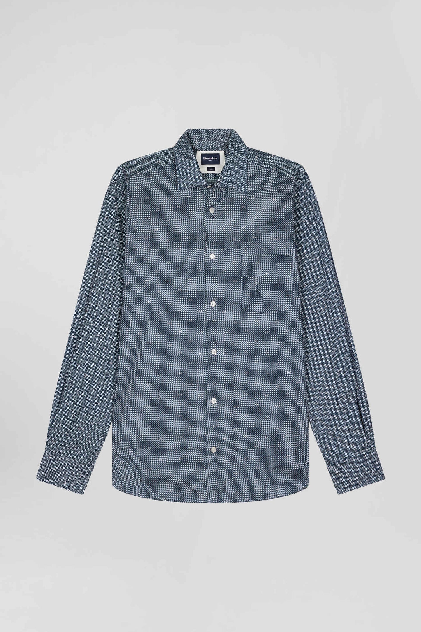 Chemise à micro-motifs en coton bleu marine coupe Slim - Image 2