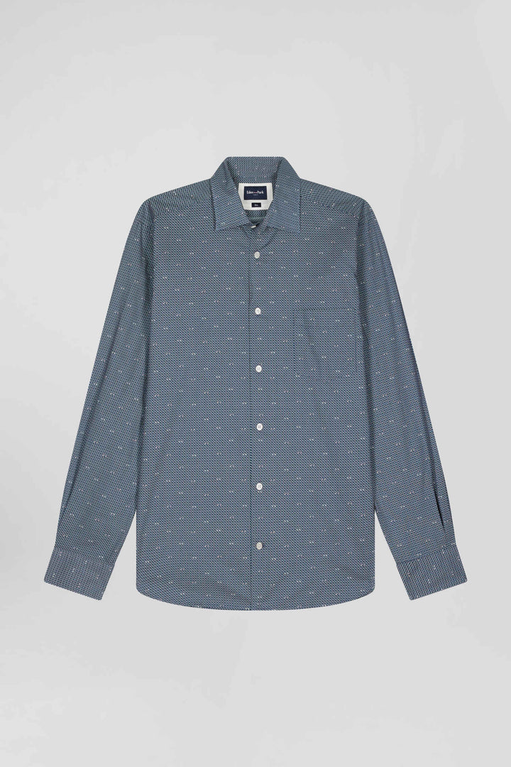 Chemise à micro-motifs en coton bleu marine coupe Slim alt view