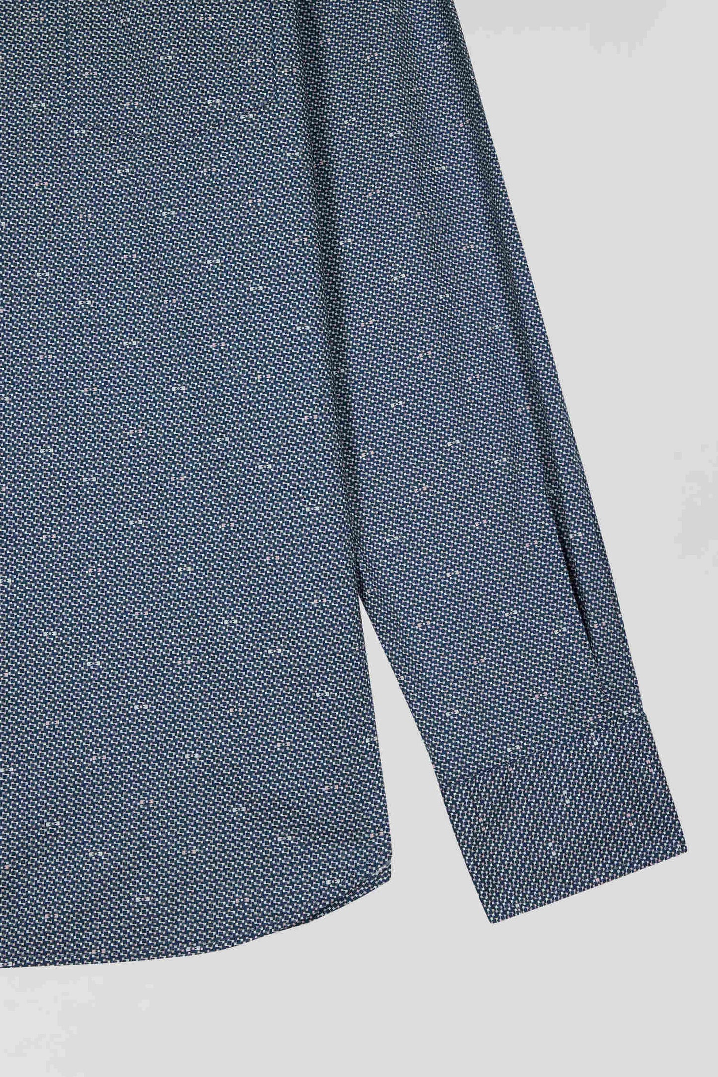 Chemise à micro-motifs en coton bleu marine coupe Slim - Image 9