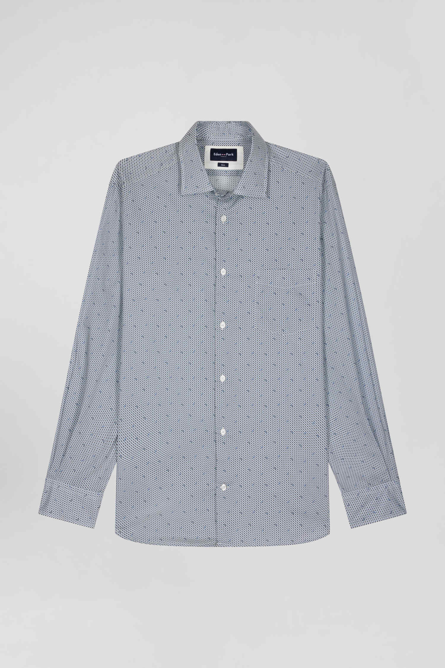 Chemise en coton à micro-motifs bleu ciel coupe Slim