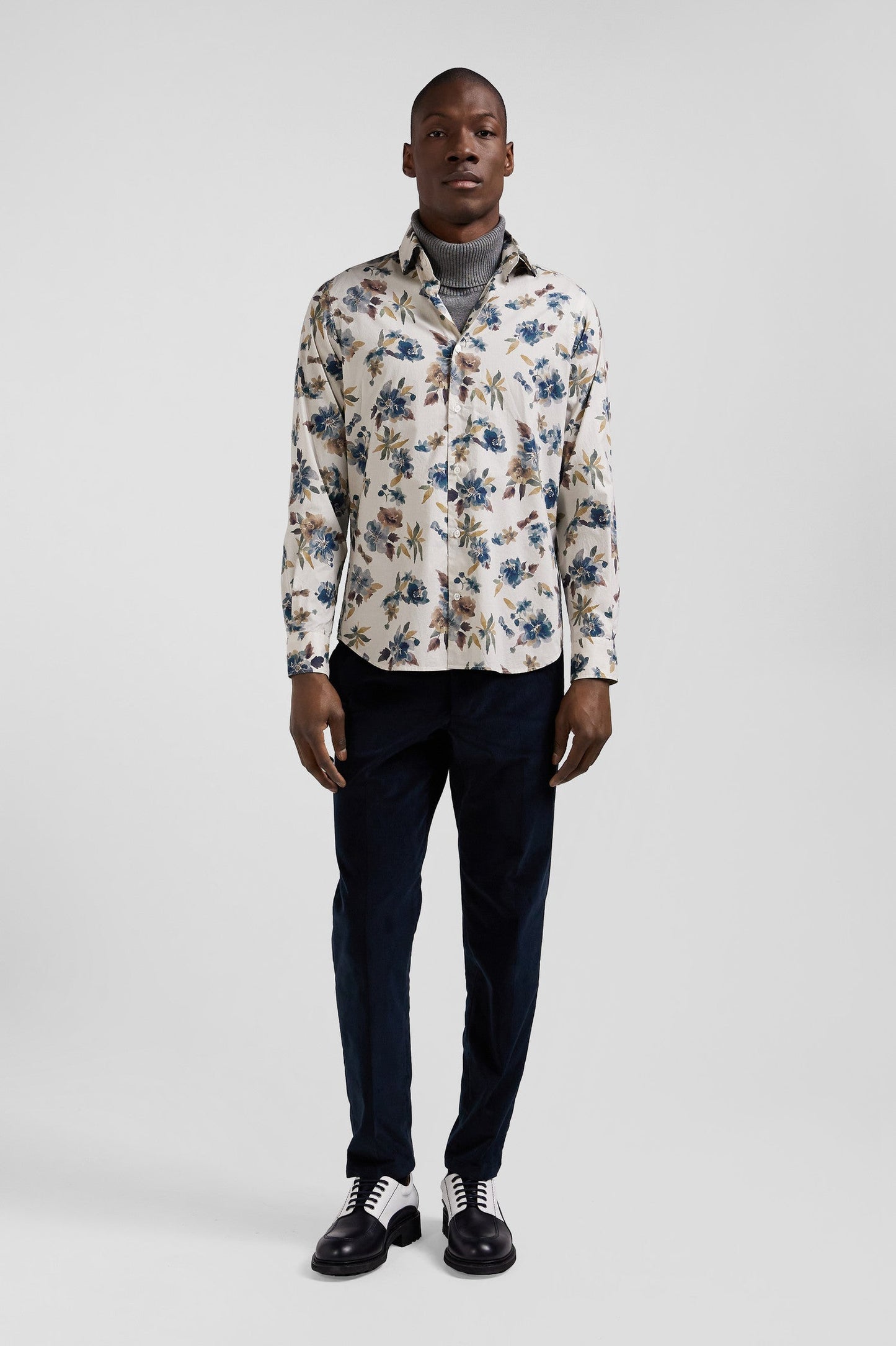 Chemise en coton à imprimé floral écru coupe Slim - Image 1