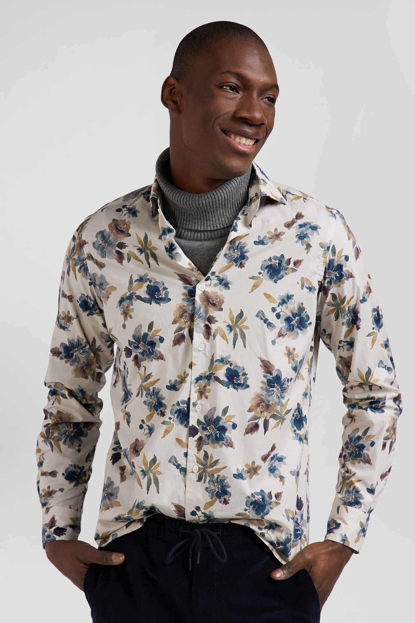 Chemise en coton à imprimé floral écru coupe Slim - Image 3