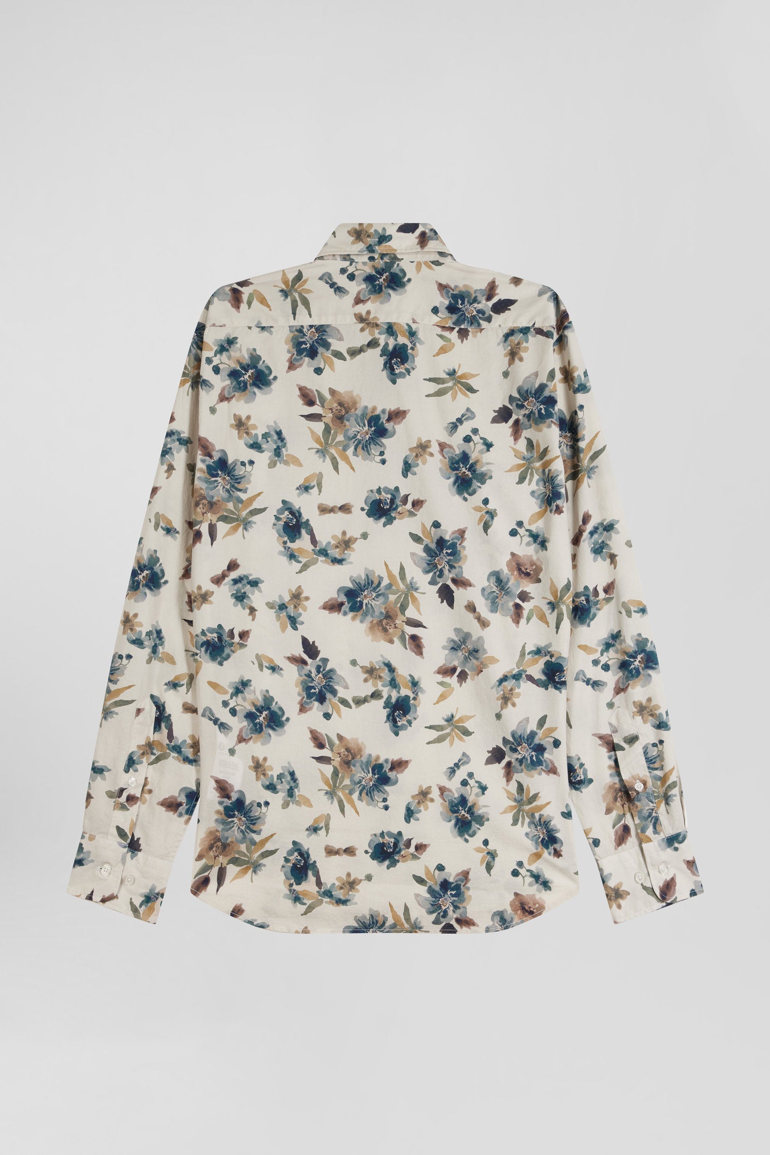 Chemise en coton à imprimé floral écru coupe Slim