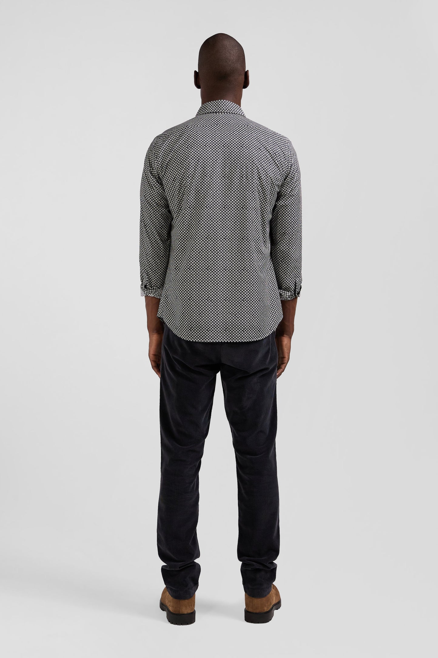 Slim fit grey cotton poplin shirt with graphic print