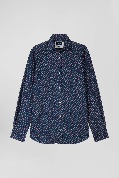 Slim dark blue cotton shirt - Image 2
