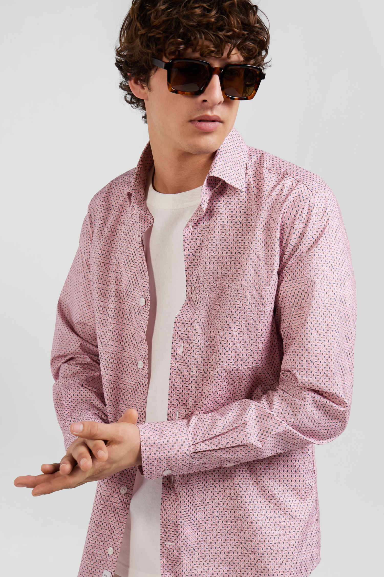 Chemise en coton rose coupe Slim