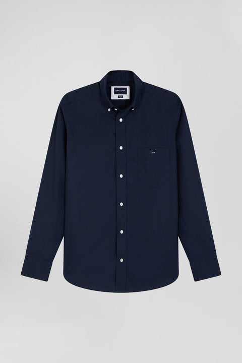 Regular plain navy blue cotton poplin shirt - Image 1
