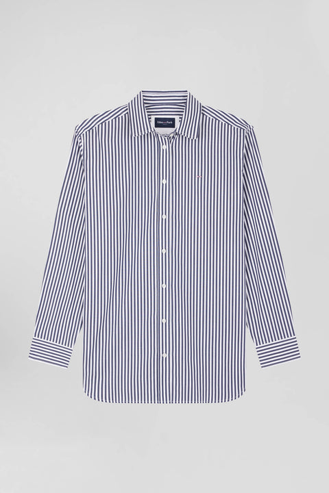 Relaxed navy blue striped cotton shirt - Image 2