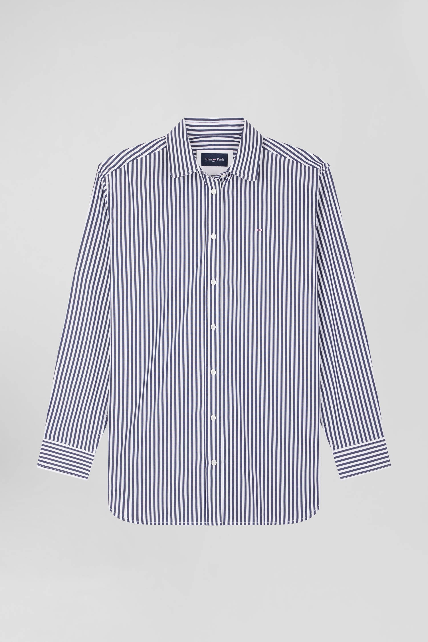 Relaxed navy blue striped cotton shirt