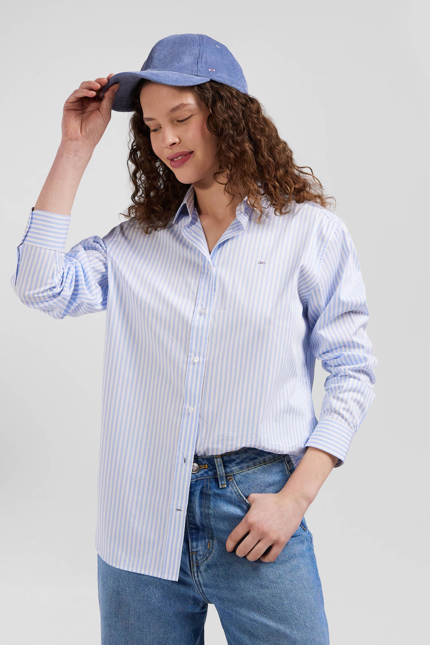 Relaxed sky blue striped cotton shirt