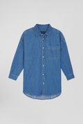 Oversize sky blue cotton shirt with patch pocket