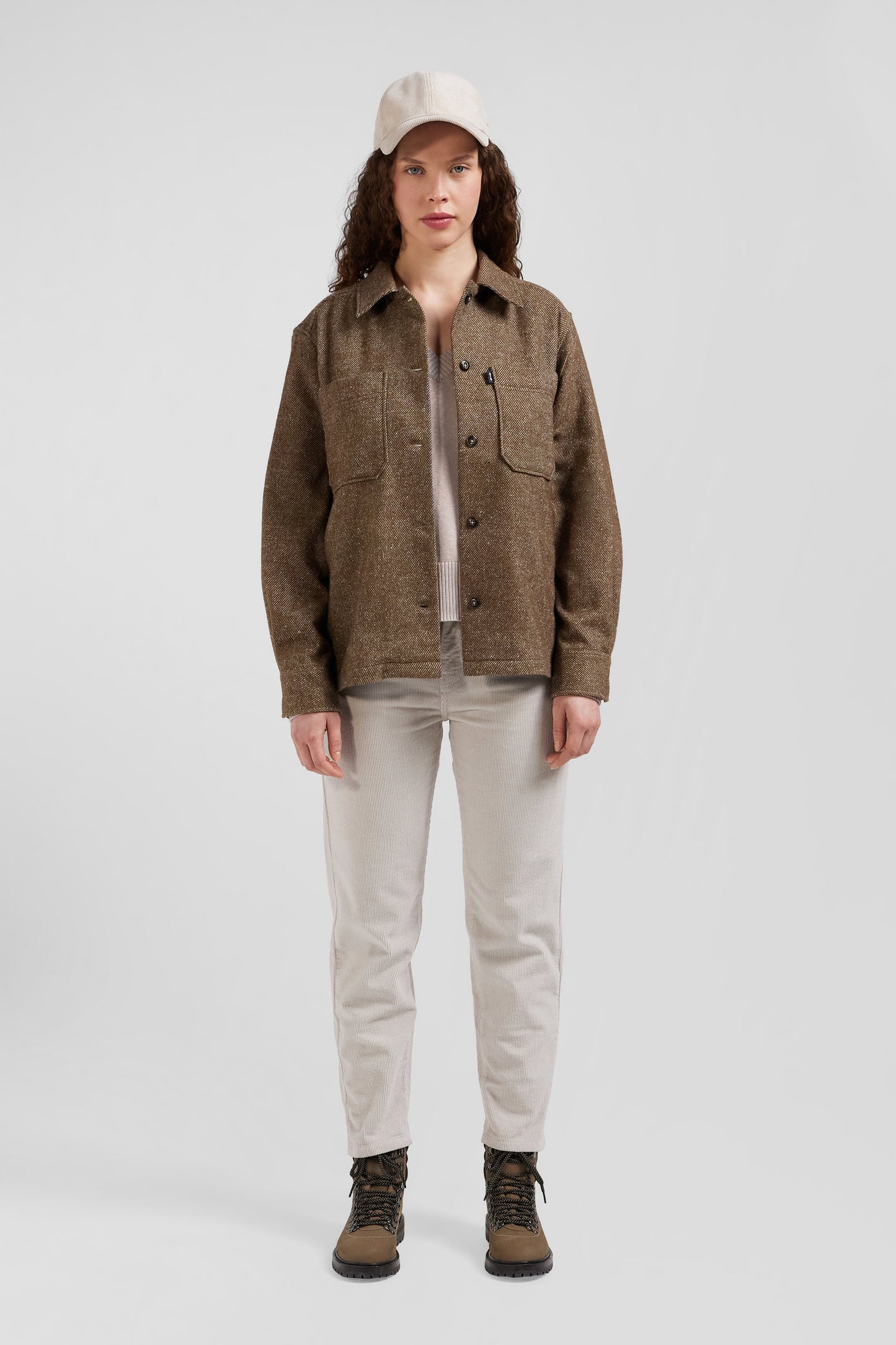 Relax brown mixed cotton overshirt with patch pockets