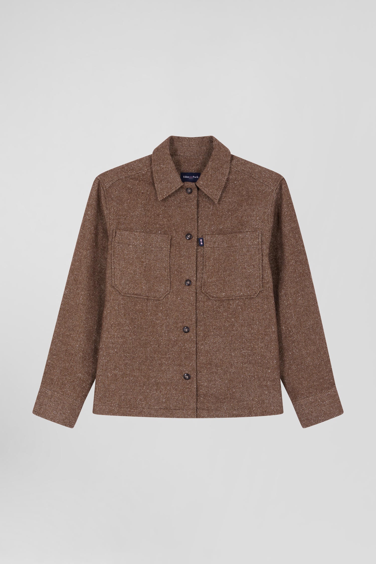 Relax brown mixed cotton overshirt with patch pockets