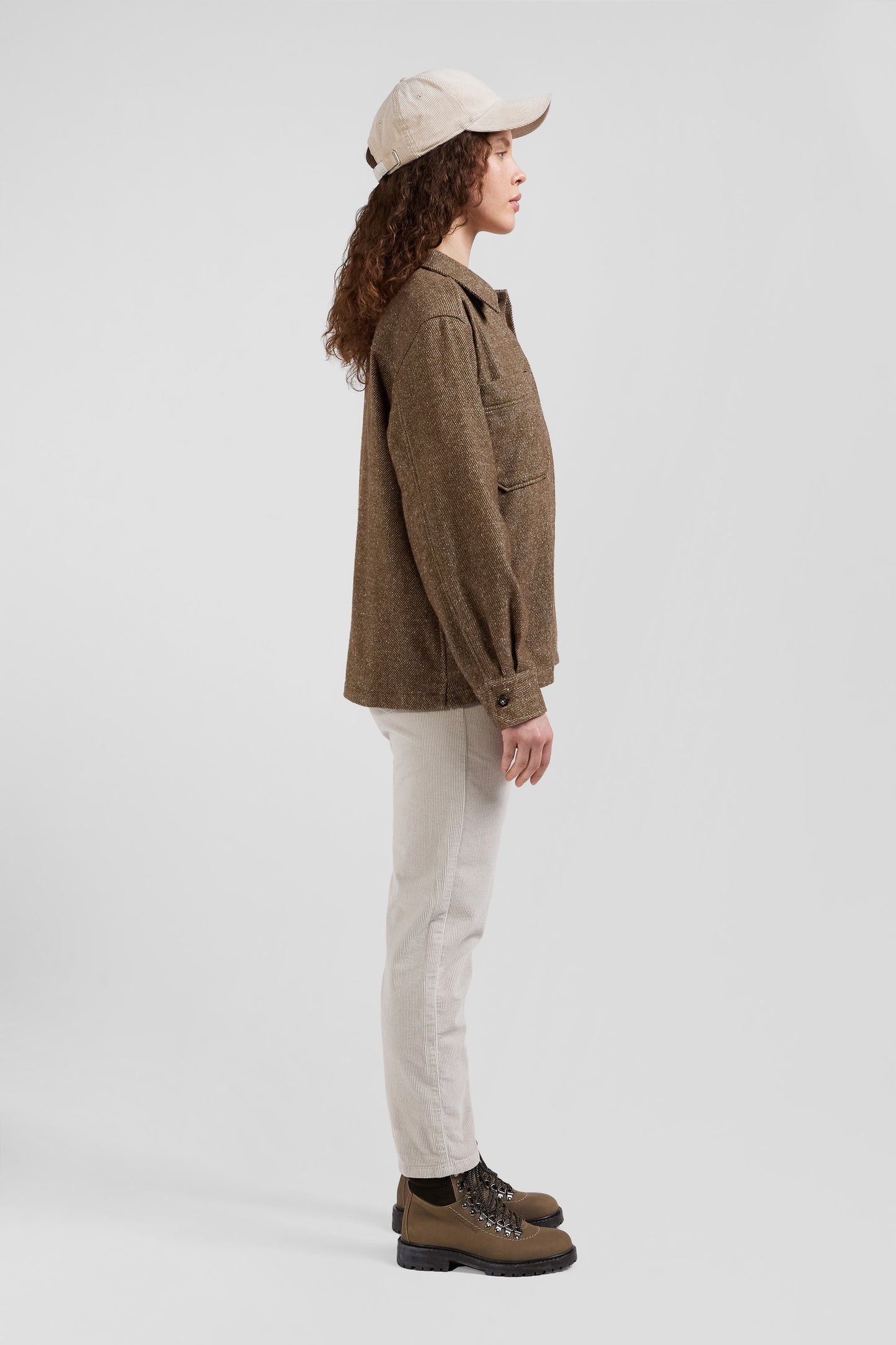 Relax brown mixed cotton overshirt with patch pockets