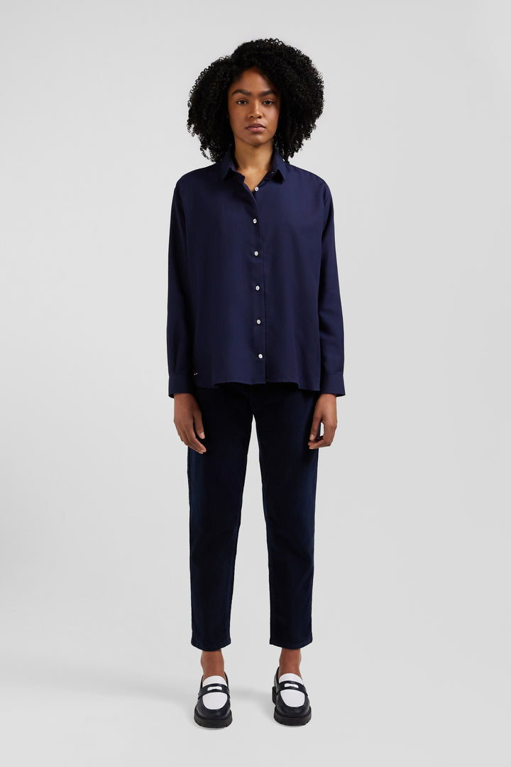 Oversize indigo cotton and cashmere shirt