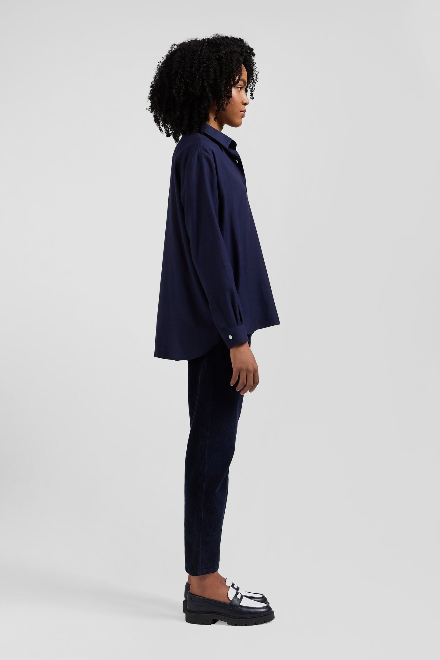 Oversize indigo cotton and cashmere shirt