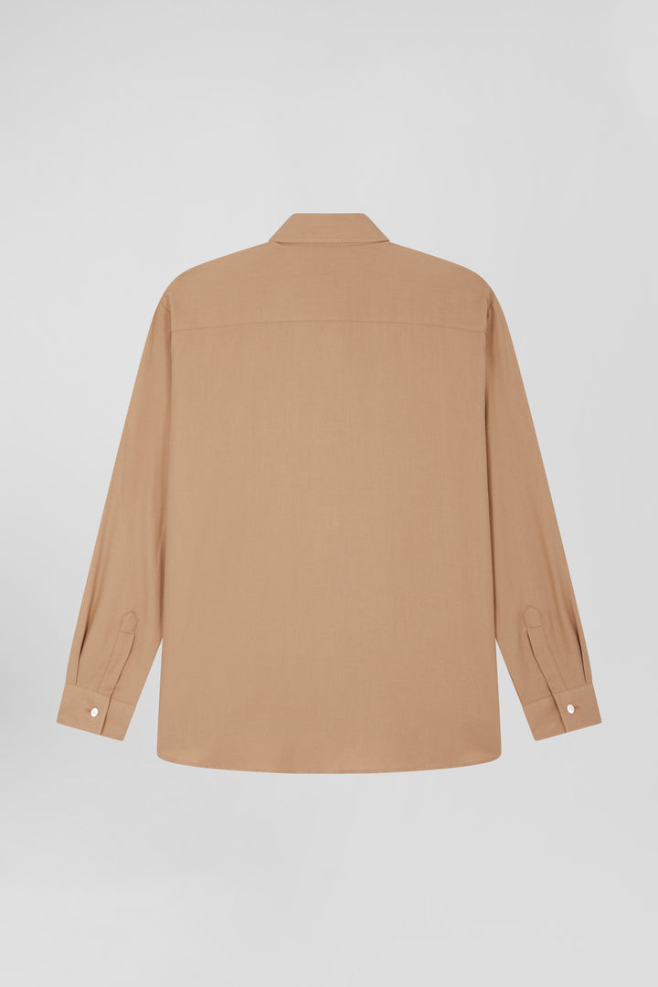 Oversize camel cotton and cashmere shirt