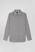 Regular ivory graphic microprint cotton shirt