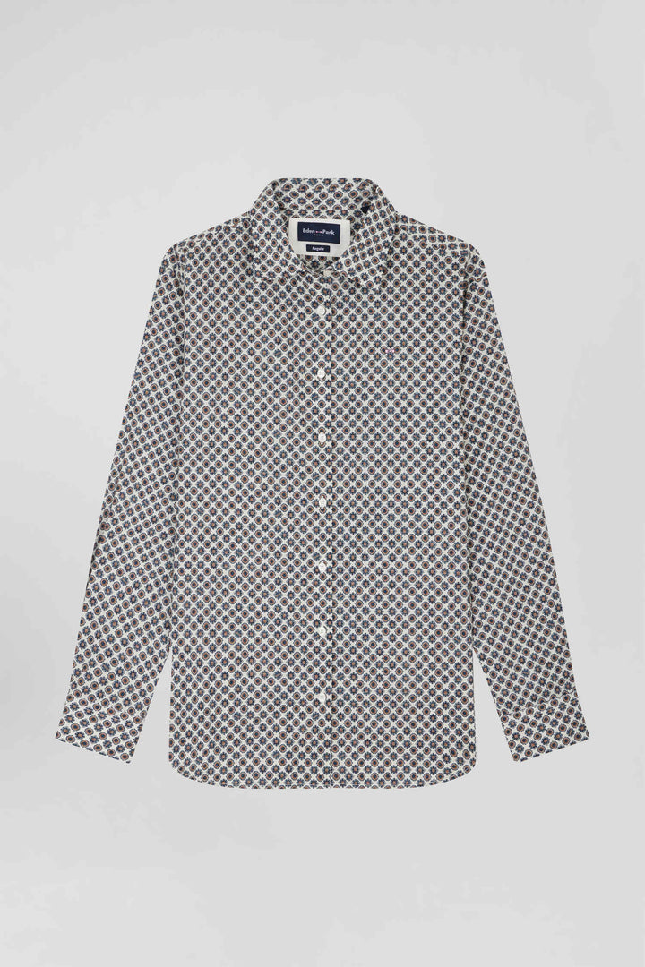 Regular ivory graphic microprint cotton shirt