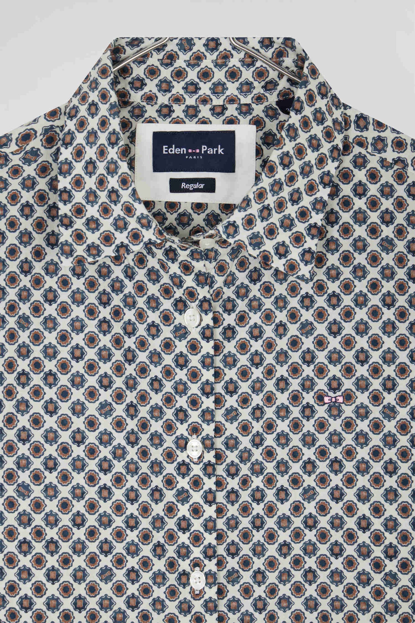 Regular ivory graphic microprint cotton shirt