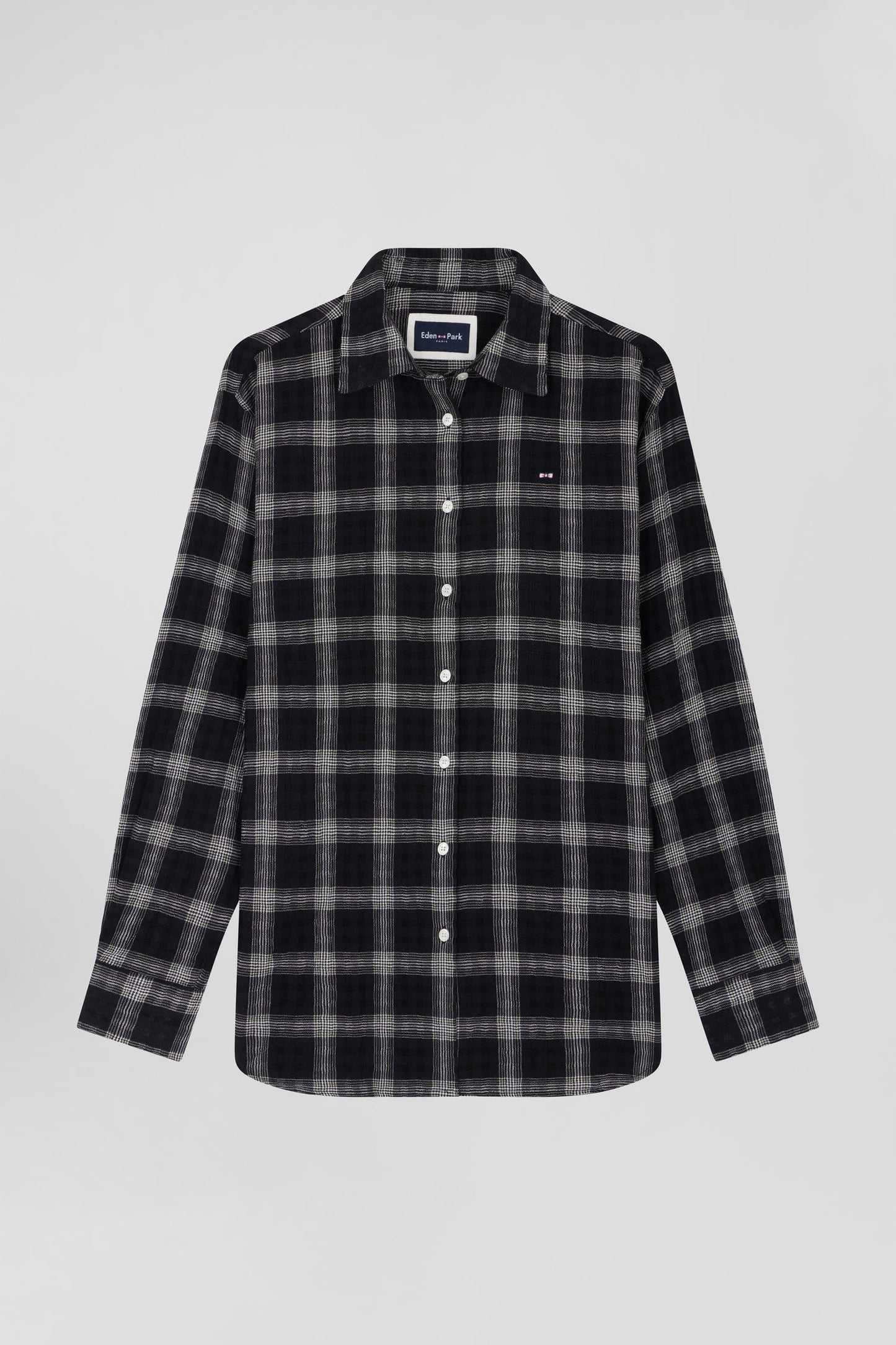 Relax black checked wool and cotton shirt