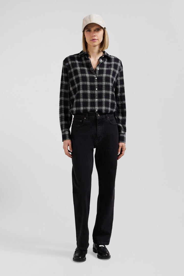 Relax black checked wool and cotton shirt