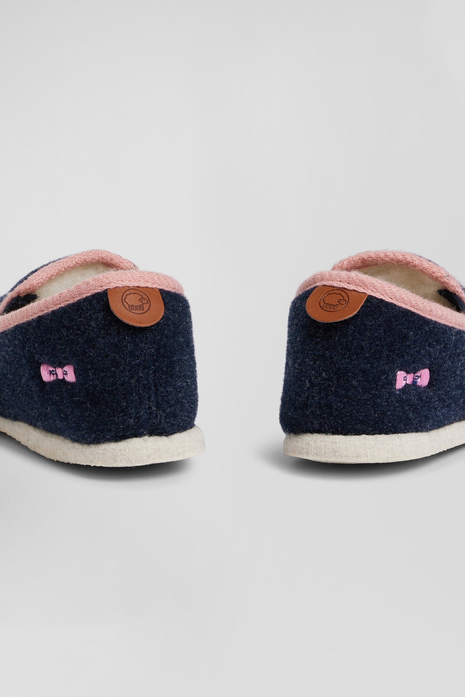 Kids navy blue felt and shearling slippers