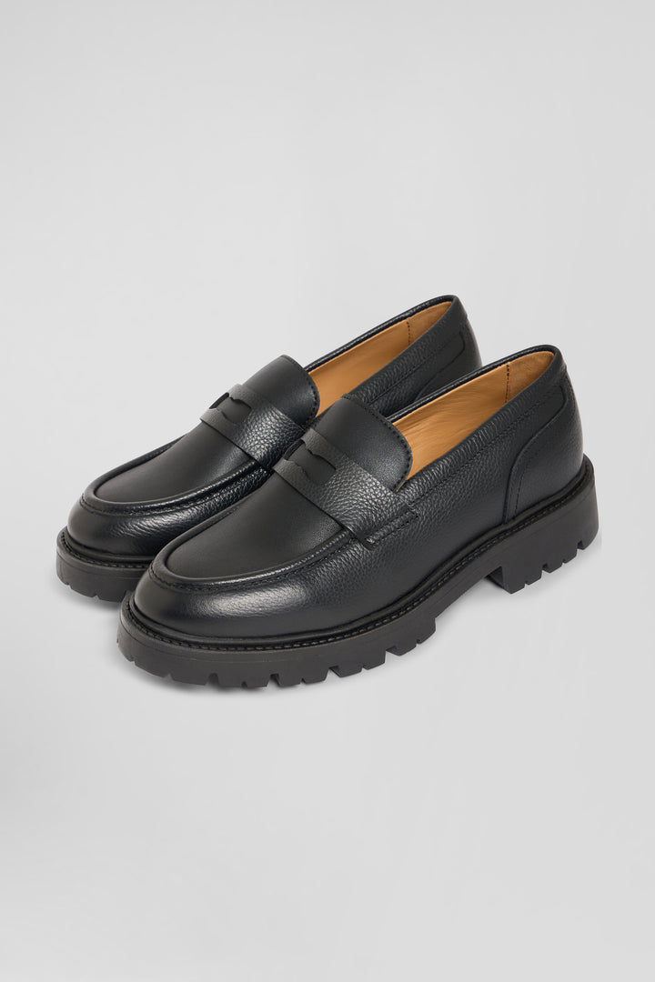 Black leather loafers