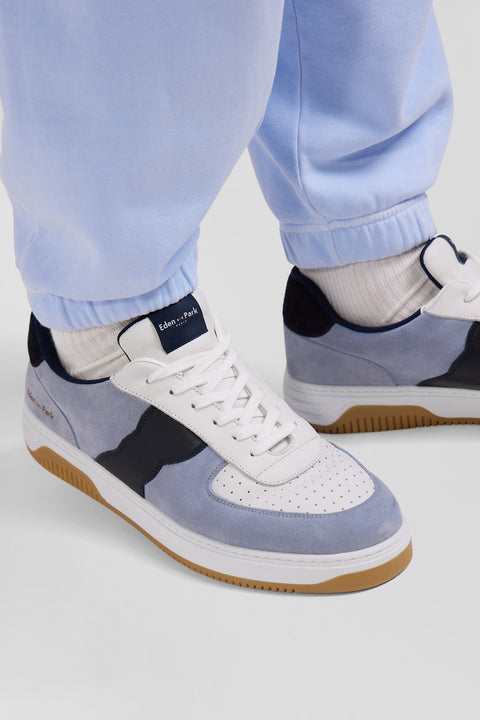 Sky blue low-top leather sneakers with navy blue cut-out - Image 2