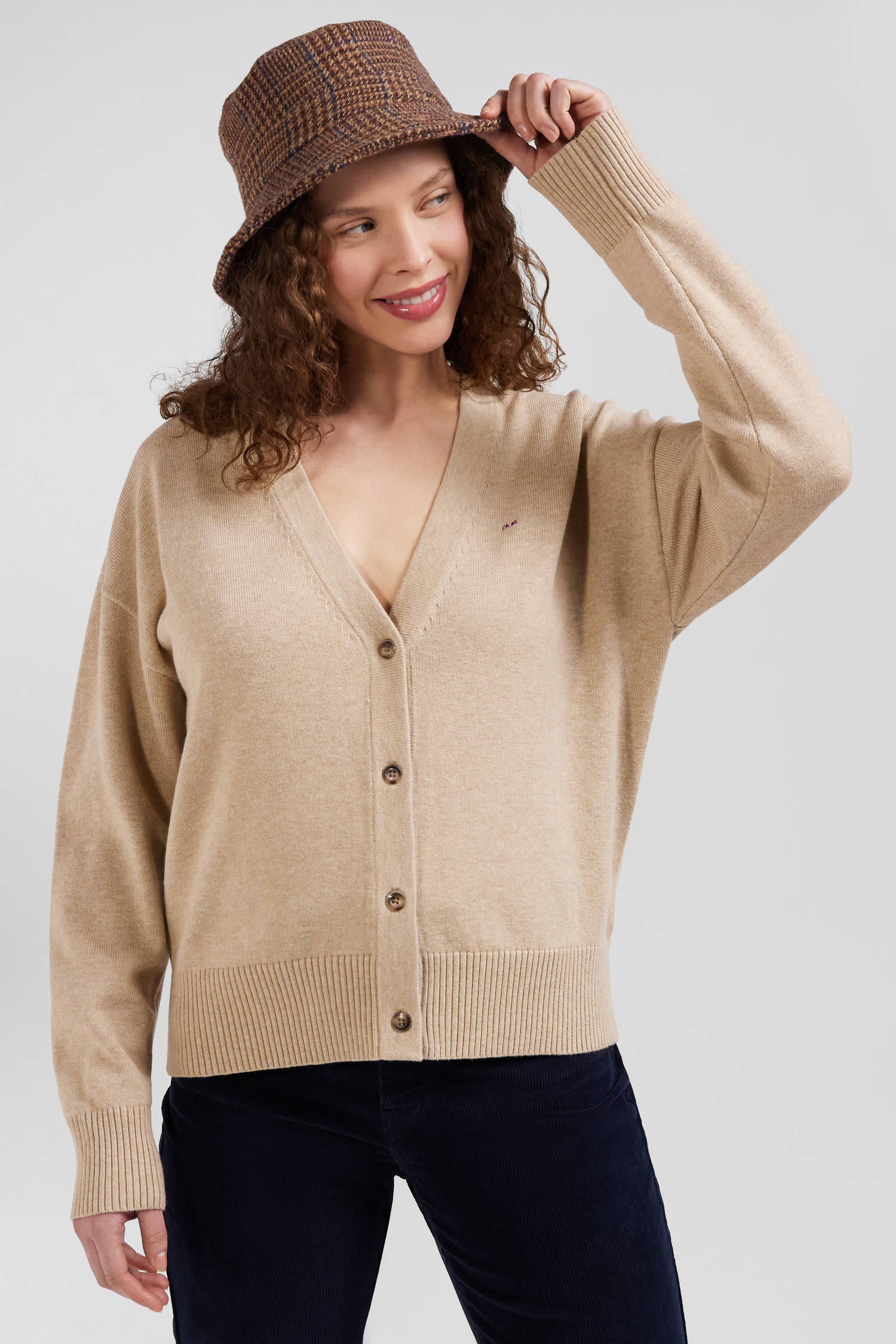 Relax beige blended wool and cotton cardigan