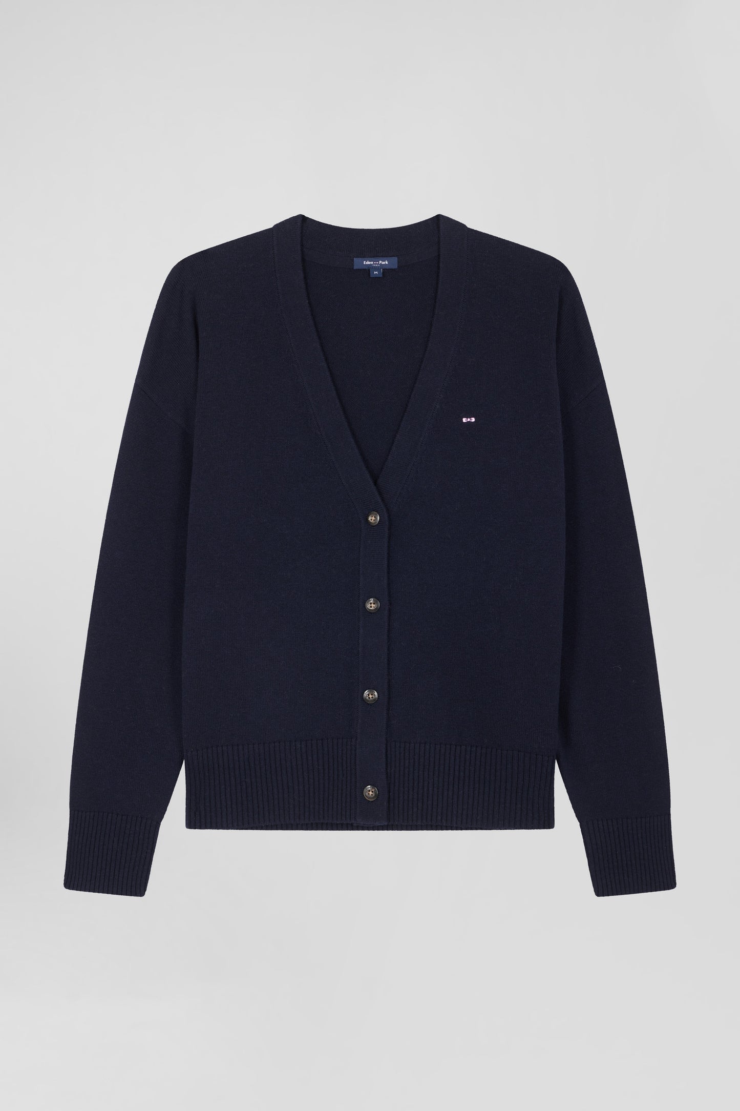 Relax navy blue blended wool and cotton cardigan